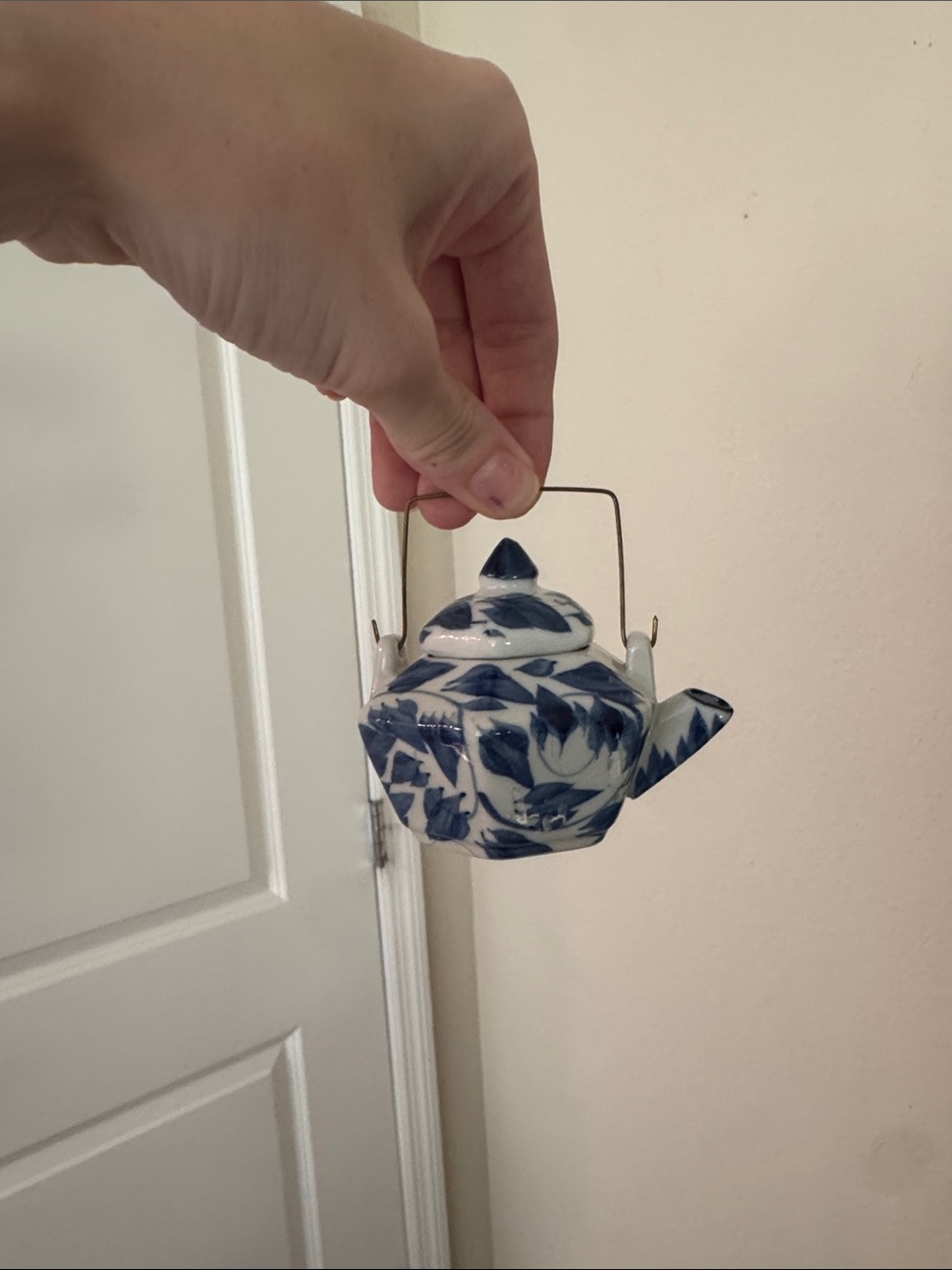 Pier 1 blue and white mini teapot